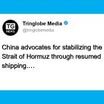 China Urges Resumption of Shipping Through the Strait of Hormuz