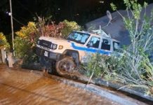 Police van crashed off roadway at Upper Blanchisseuse