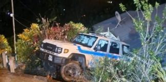 Police van crashed off roadway at Upper Blanchisseuse