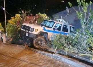 Police van crashed off roadway at Upper Blanchisseuse