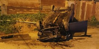 Vehicle Flips Over on Diego Martin Main Road