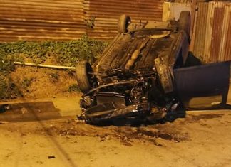 Vehicle Flips Over on Diego Martin Main Road