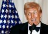 US President Donald Trump speaking at the White House Correspondents’ Association dinner.