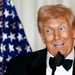 US President Donald Trump speaking at the White House Correspondents’ Association dinner.