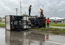 Overturned Truck Causes Disruption on Churchill-Roosevelt Highway Amid Wet Weather