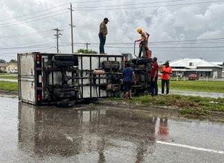 Overturned Truck Causes Disruption on Churchill-Roosevelt Highway Amid Wet Weather