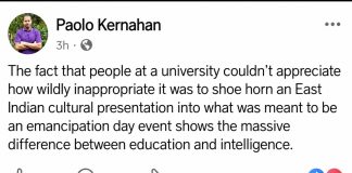 Paolo Kernahan criticizes UTT’s African Emancipation Day programme.