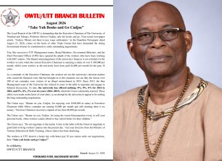 UTT Workers Demand Better Pay As Union Turns On Cudjoe