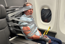 BACCHANAL AT 30,000 FEET: PASSENGER DUCT-TAPED AFTER FLIGHT MELTDOWN, CREW RESCUES 67-YEAR-OLD