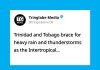 Heavy Rainfall and Thunderstorms Expected Across Trinidad and Tobago Today