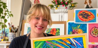 Trini Russian Girl Kristina prepares a new Tobago-inspired business venture featuring marine-themed beach towels.
