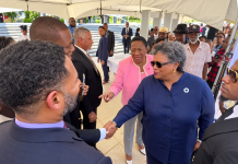 Mia Mottley Greets Opposition Members at Mighty Sparrow’s Funeral