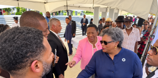 Mia Mottley Greets Opposition Members at Mighty Sparrow’s Funeral